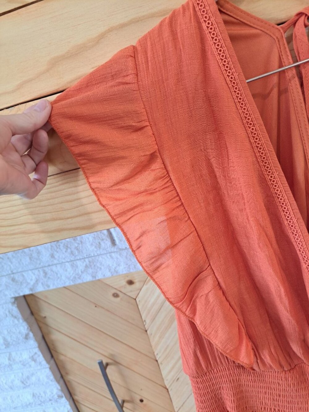 NWT 2XL Kings Road Orange Maxi Dress Ruffle Sleeves Smocked Waist Crochet Hem - Picture 8 of 16